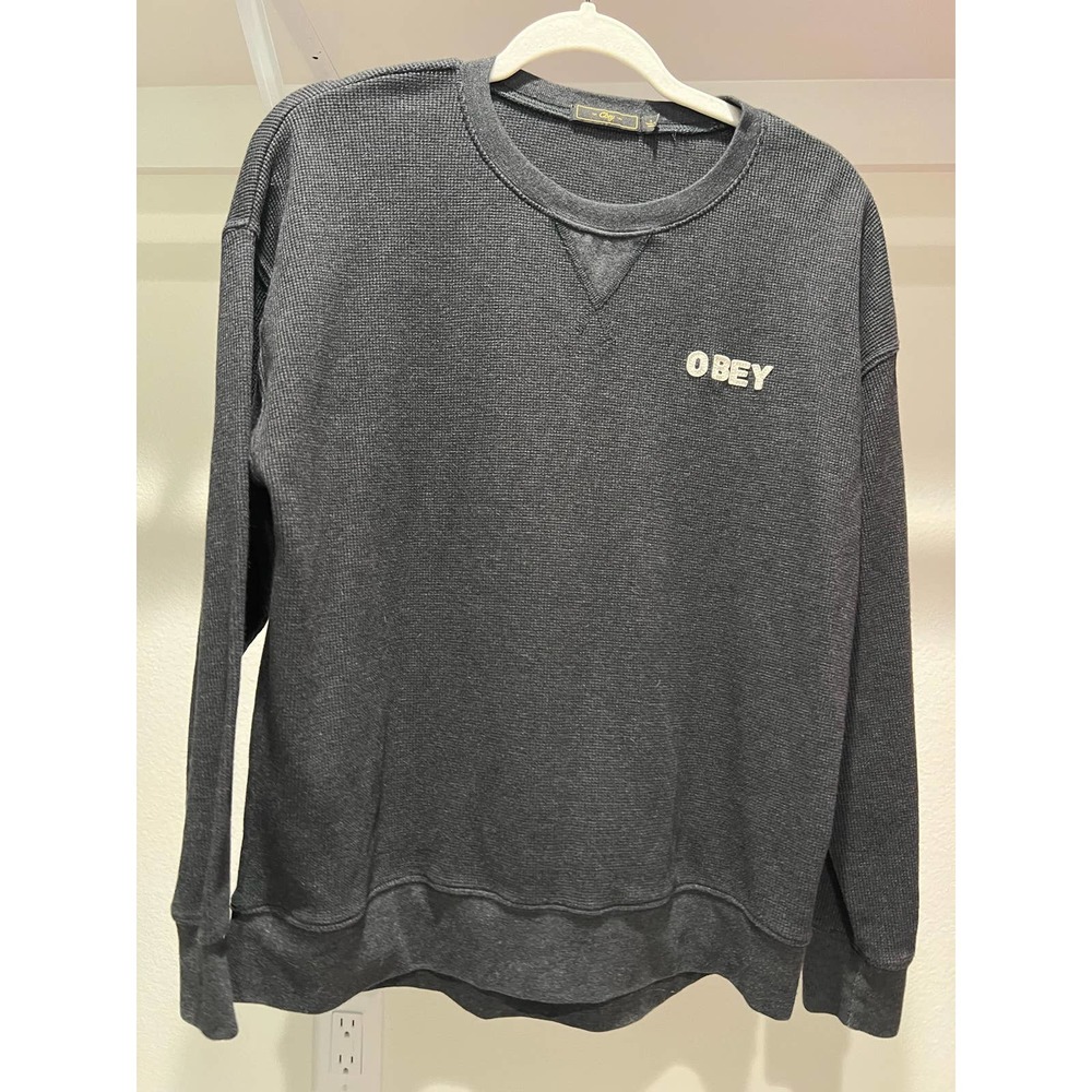 Obey Small Patch Logo Waffle Knit Light Sweater chargoal grey Men’s small